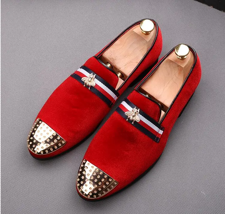 

Fashion Men Party And Wedding Handmade Loafers Men Velvet Shoes With Tiger and Gold Buckle Men Dress Shoe Men's Flats 38-45