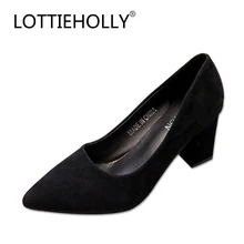 

LOTTIEHOLLY Autumn Women Pumps Shoes Pointed Shallow Mouth High Heels Comfortable Thick With Dress Shoes Fashion Flock #WOS1863