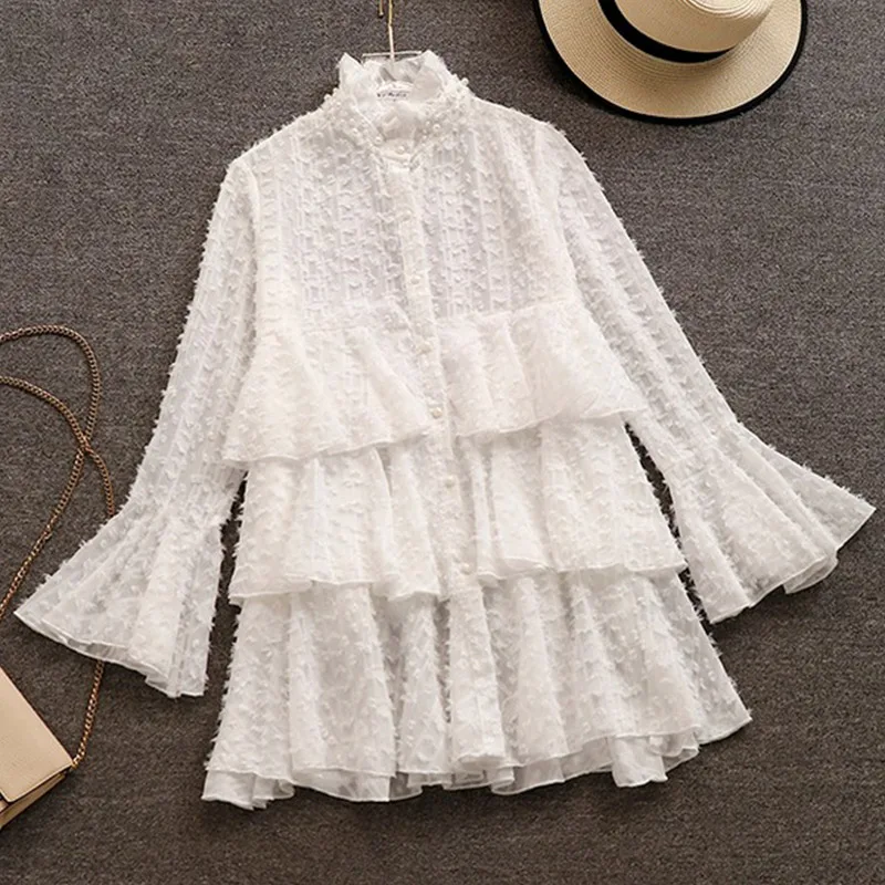 Trytree осеннее летнее романтическое женское платье с перьями, бисероплетение, однобортное платье с расклешенными рукавами, ТРАПЕЦИЕВИДНОЕ однотонное Повседневное платье - Цвет: White