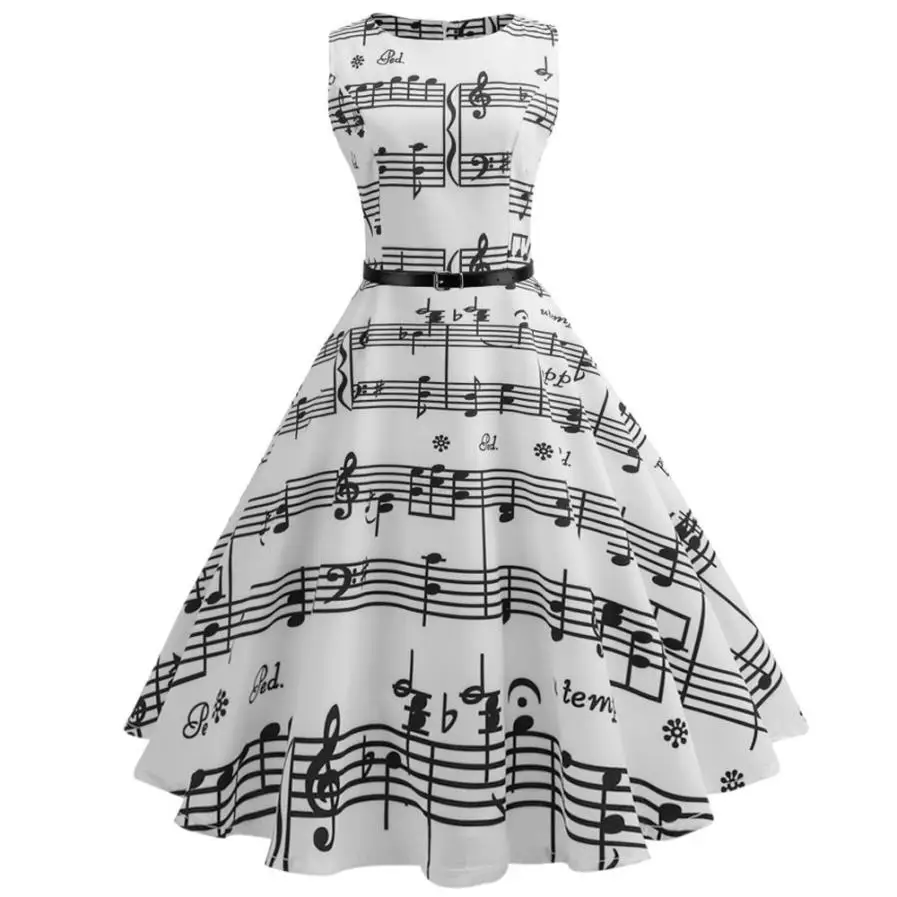 2021 2018 Music Note Print Musical Women Vintage Dress Sleeveless O ...