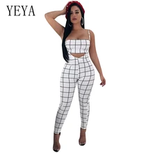 

YEYA Women Strapless Black White Plaid Jumpsuit Summer Strap Sleeveless Sexy Party Club Rompers Bodycon Jumpsuit Female Overalls