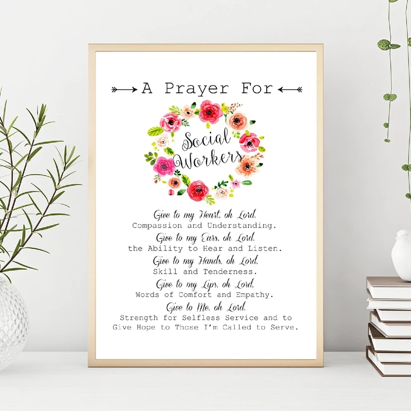 Social Worker Prayer Art Print Religious Social Worker Gift Office Decor Inspirational Quotes Watercolor Flowers Canvas Painting Painting Calligraphy Aliexpress