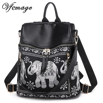 

Vfemage Elefant Print Backpack Women Multifunction Bagpack Female Cute Backpack School Bags for Girls Bookbag Sac A Dos Mochila