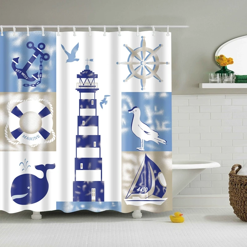

Custom Shower Curtain Seaside Lighthouse Peace Dove Design Bathroom Waterproof Mildewproof Polyester Fabric +12 Hooks