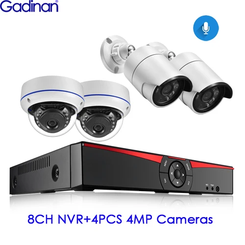 Gadinan 8CH POE 4MP комплекты безопасности NVR 4.0MP 1080P камера Аудио Звук CCTV система купольная пуля комплекты наружного наблюдения 4 ТБ HDD - Цвет: 4PCS 4MP Cameras