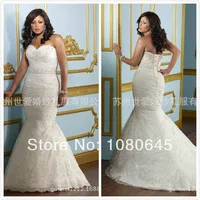 2014 Romantic Lace Beads Sweetheart Corset Mermaid Wedding Bridal Dresses Gown Fiesta Plus Size Z929