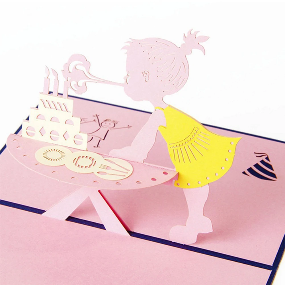  Greeting Card 3D Pop Up Kids Girl's Birthday Greeting Card Party Invitation Handmade Gift - 32968684868