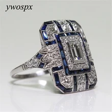 YWOSPX роскошные серебряные большие квадратные кольца для женщин ювелирные изделия Свадебные Кристалл Циркон Анель обручение Anillos массивные кольца Подарки Y35