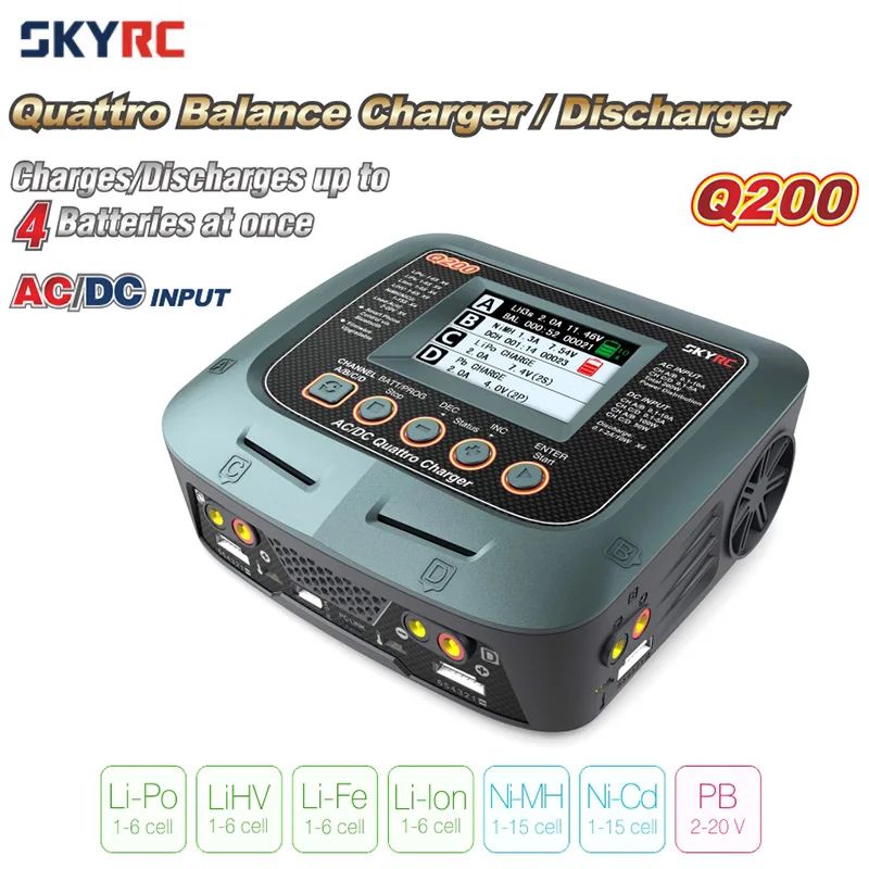 Оригинальное умное зарядное устройство SKYRC Q200 от 1 до 4 разрядное