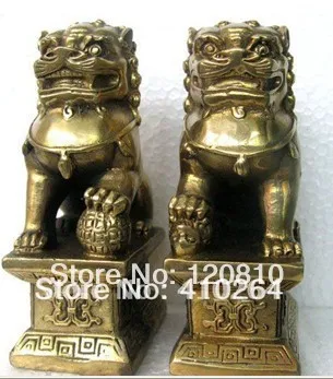

Chinese Foo Dog Lion Fu Bronze Statue Pair Figurines Feng Shui Items Oriental sz:11x6x8.3cm