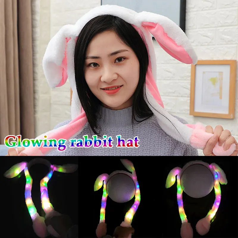 

Flash Rabbit Ears Plush Pink Girl Friend Fashion Knitted Hat Baby Toys Gifts LED Joke Girls Hats Bunny Cute