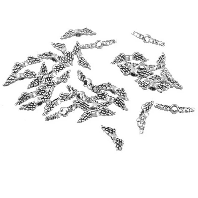 Новинка 200 шт винтажные Серебряные Бусы Крылья ангела для самостоятельного изготовления ювелирных изделий ручной работы браслеты для женщин и мужчин ювелирные изделия