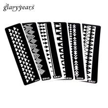 6 Простыни Детские Для женщин Краска для тела Книги по искусству в полоску Henna татуировки трафарета аэрограф Краски он Книги по искусству Треугольники узор татуировки шаблон безболезненно S600#07