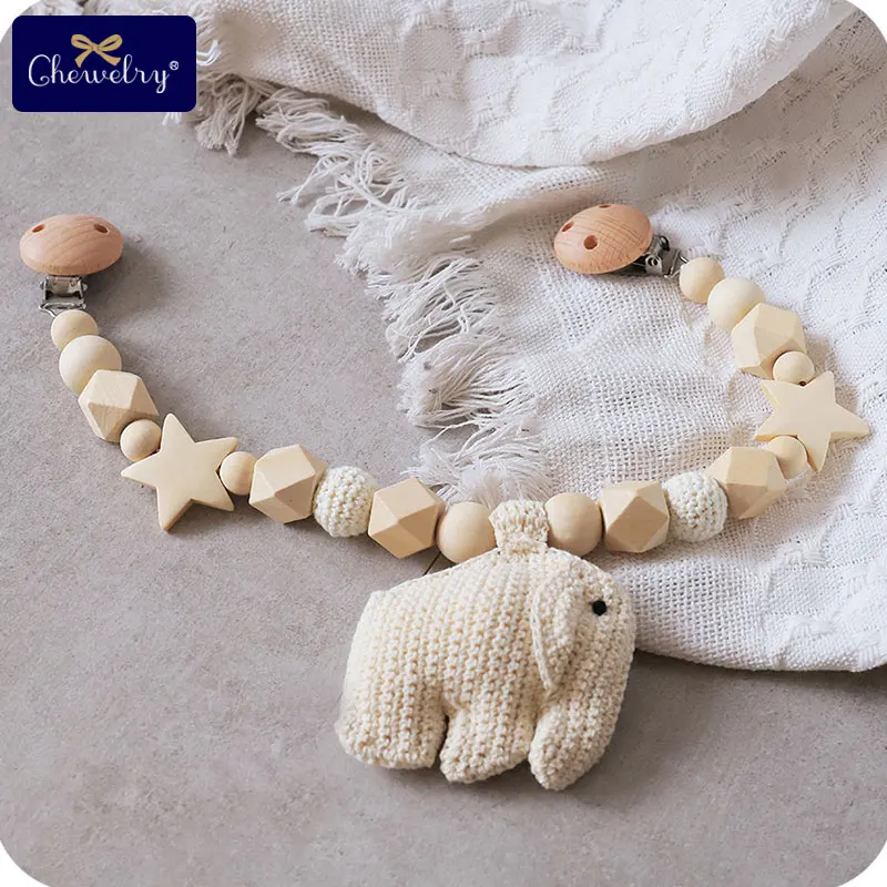 

1PC Baby Rattle Crib Mobile Crochet Beads Elephant Bed Bell Hanging Rattle Toys For Pacifier Chain Clip Wooden Teether Kid Goods