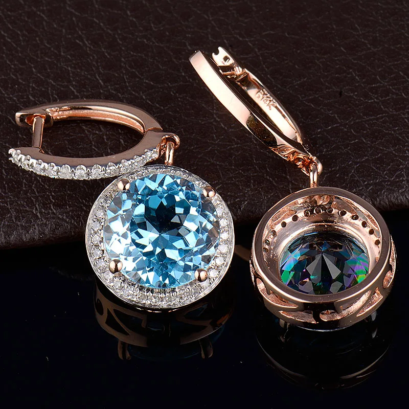 Винтажные серьги подвески LANMI однотонные из розового золота 14 карат бриллианты с