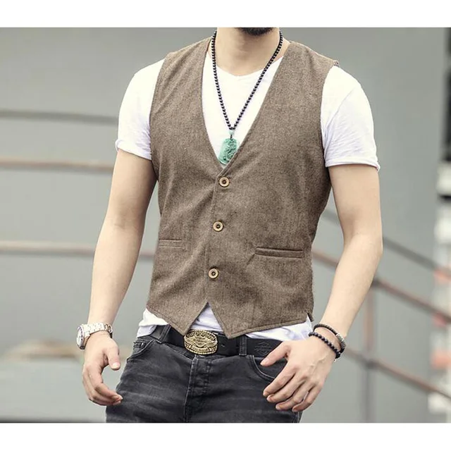 2018 Men linen cotton Vest Men Dress Suit Vest Men Cotton linen Vest