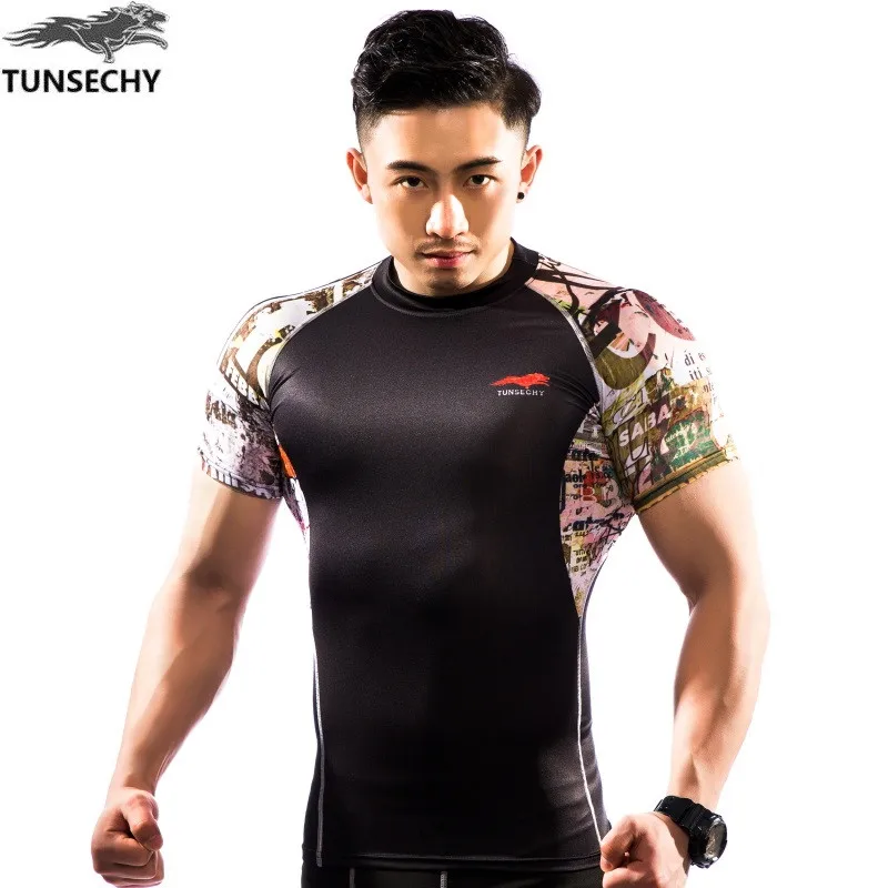 Men Compression Shirts MMA Rashguard Keep Fit Fitness short Sleeves