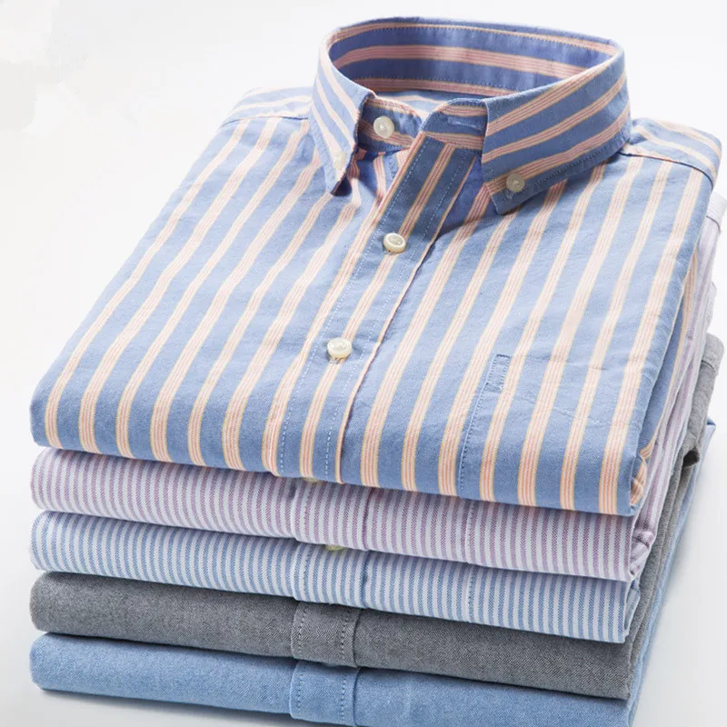 100% Cotton Oxford Mens Shirts Striped Business Casual Soft Dress Social Shirts Regular Fit Male Shirt Big Size 8XL dress shirts men casual shirts