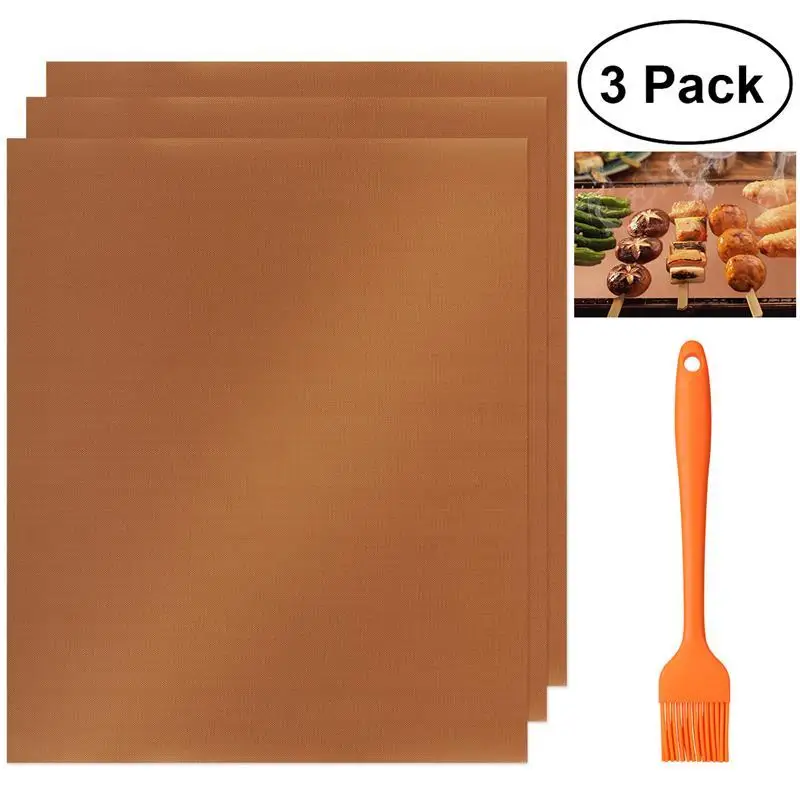 3pcs Nonstick Reusable Kitchen Copper Chef Grill and Bake Mats Outdoor