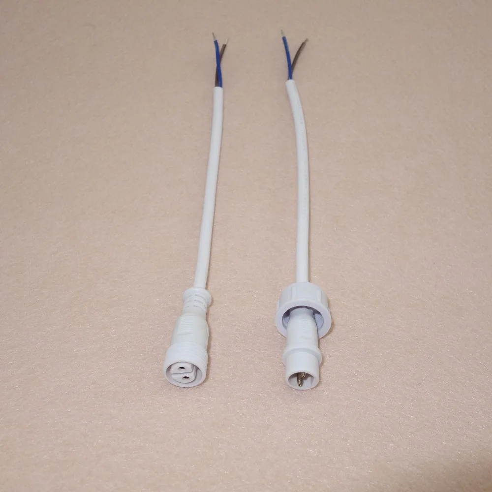

100 pairs 2 Core White Waterproof pigtail,15cm long each;male and female 13.5mm diameter;18AWG wire