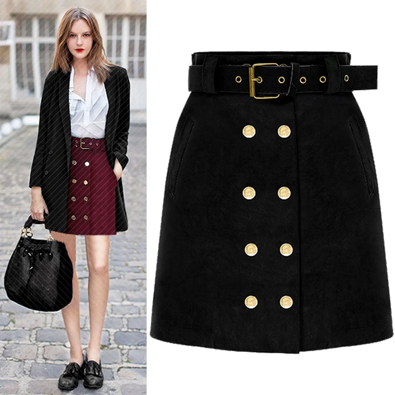

Korean version 2017 spring autumn new fashion England style Sweet casual Wild Woolen A-line woman girl skirt red black skirt
