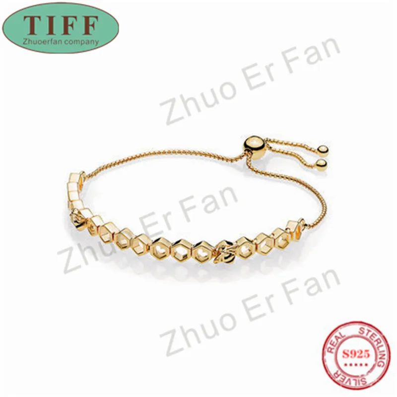

TIF pan 925 Sterling Silver Bracelet for women,gold String of Beads Sliding Charm Original Jewelry Luxury Fashion Women Gift
