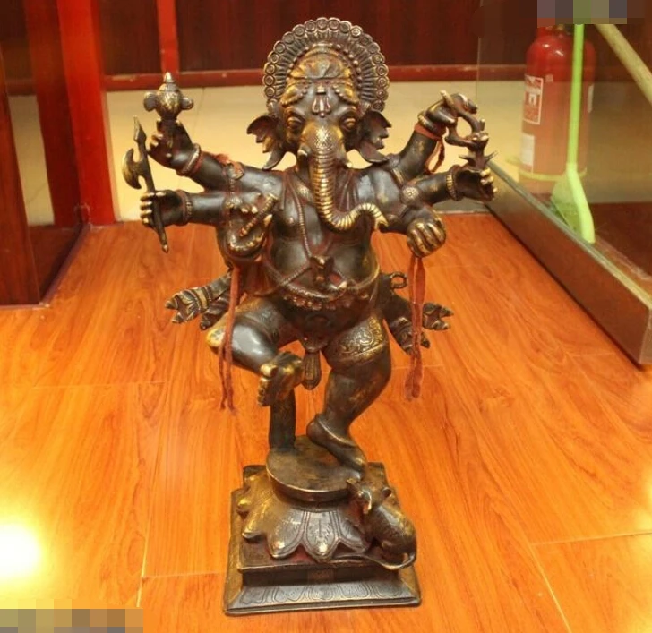 

R0720 Details about 20"Tibet Buddhism Temple Purple Bronze Four Hands elephant mammon Buddha Statue