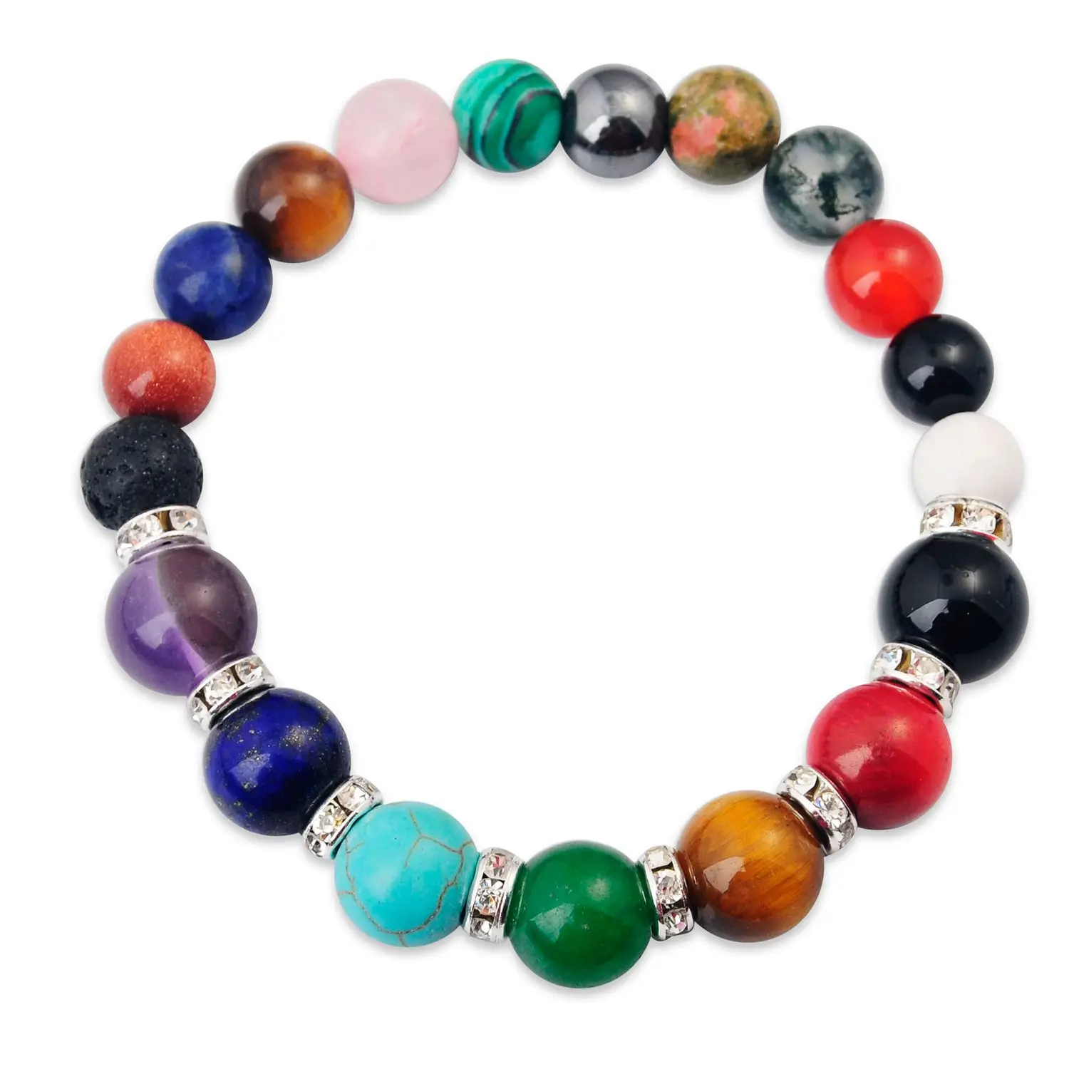 Fashion Multi colorful Semi Precious Stone 8MM Beads Reiki Charms Bracelet for Women Men's