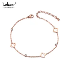 Lokaer Богемия розовое золото пляжный ножной браслет ювелирные изделия из нержавеющей стали четырехлистный цветок& CZ кристалл цепи звено женские браслеты для щиколотки A19010