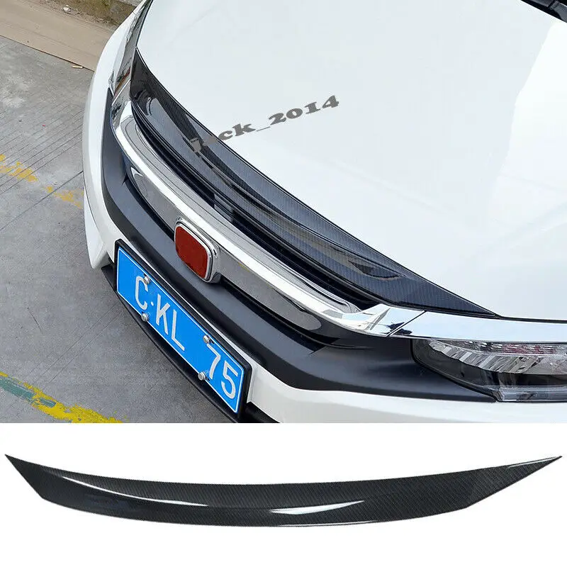 

FIT FOR 2016 2017 2018 2019 HONDA CIVIC CARBON FIBER FRONT HOOD BUMPER UPPER TRIM NOSE COVER