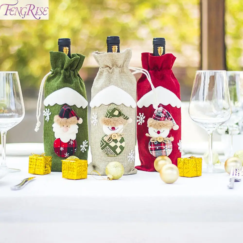 

FENGRISE Merry Christmas Decor For Home Santa Claus Wine Bottle Cover 2019 Christmas Ornaments Navidad Xmas Happy New Year 2020