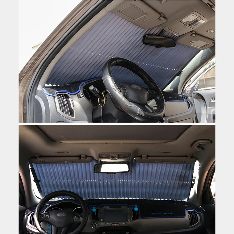 Car Retractable Curtain With UV Protection Front Windshield Visor Auto Shade New