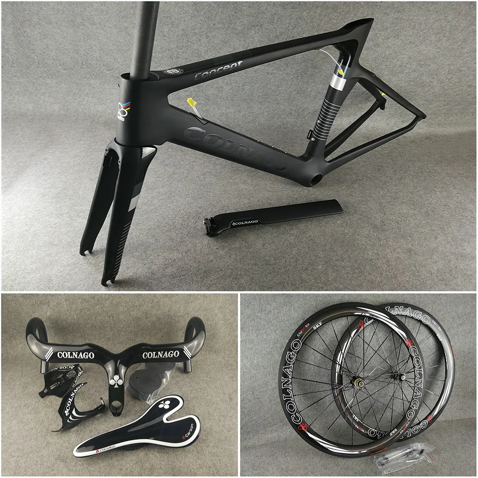 

Black on Black UD Matte Colnago CONCEPT carbon road frames+Handlebar+Saddle+bottle cages 50mm carbon wheels Novatec A271 hubs