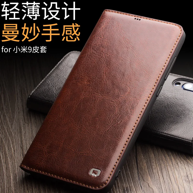 Чехол книжка из натуральной телячьей кожи для Xiaomi Mi 8 9 Mi8 Mi9 QIALINO|Бамперы| |