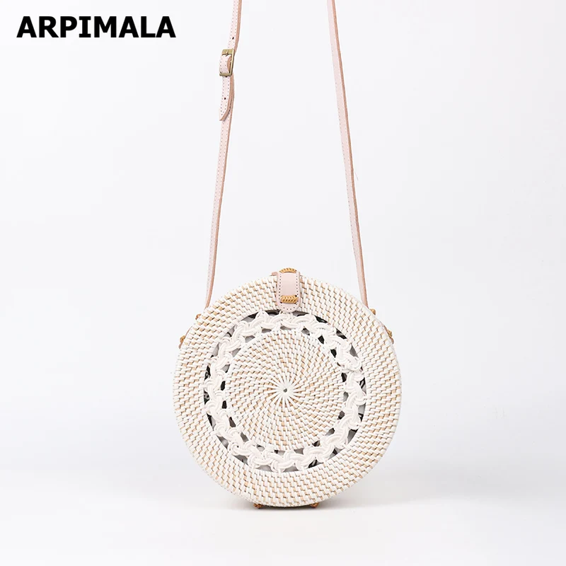 

ARPIMALA White Rattan Bags Luxury Designer Handbags Women Vintage Straw Bag Bali island Wicker Beach Bag Crossbody