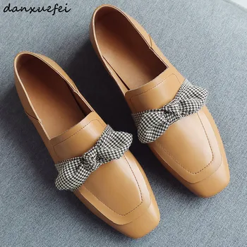 

Women's genuie leather slip-on flats loafers brand designer leisure spring new female footwear british style oxfords shoes sale
