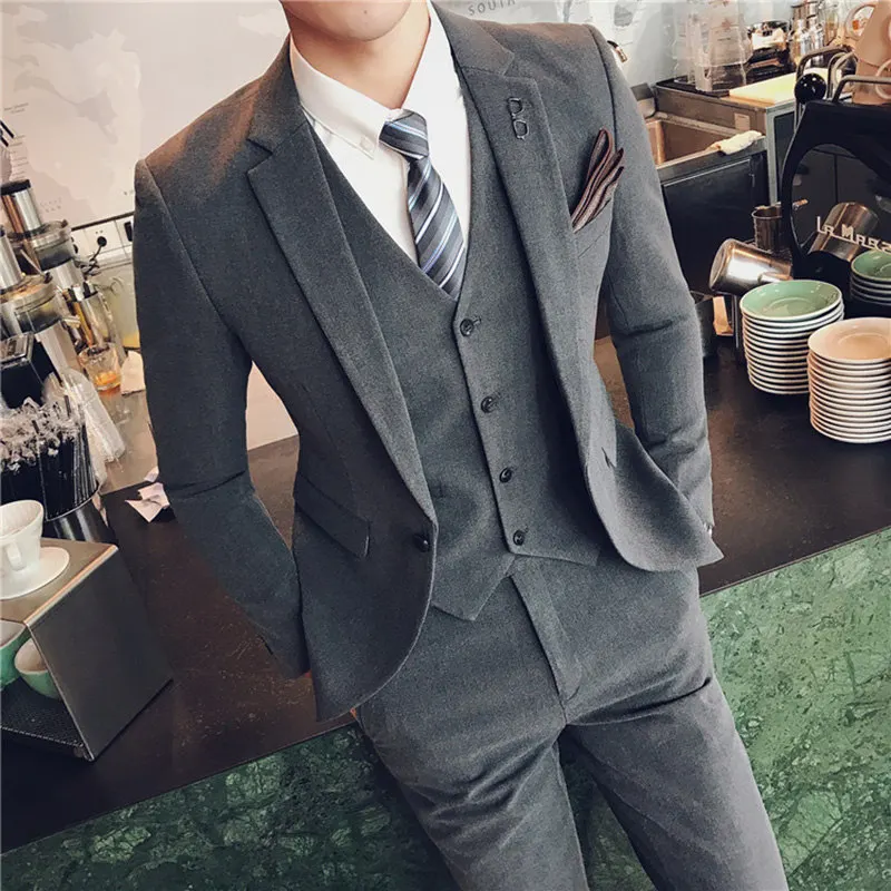 

Mens Suits Terno Masculino High-end Costume Homme Classic Suit for Men Grey Wedding Slim Fit Suit Mens Tuxedo 3 Piece Suits