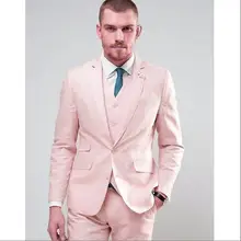 Latest Coat Pant Designs Hot Pink Linen Beach Wedding Men Suit Slim Fit 3 Piece Blazer Custom Groom Prom Tuxedo Terno Masculino