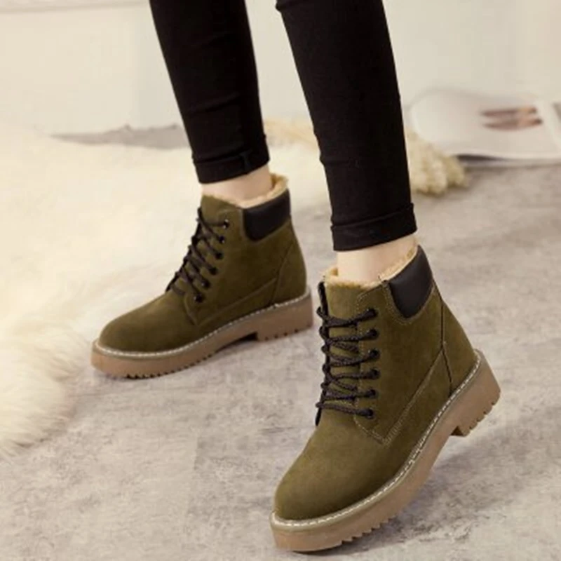 Billige Winter Schuhe Frauen Flache Ferse Stiefel Mode Warme Grün Armee frauen Stiefel Marke Mode Frau Ankle Botas Harte Sohle größe 35 39