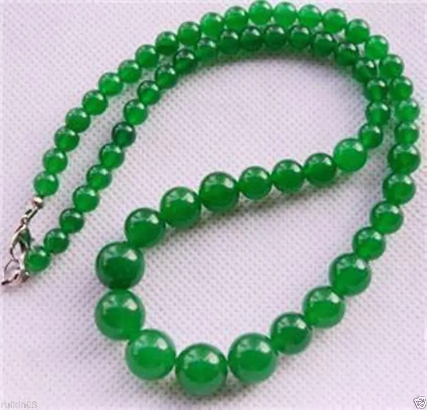 

Hot sale Free Shipping>>Natural 6-14mm Green Emerald Beads Necklace 17