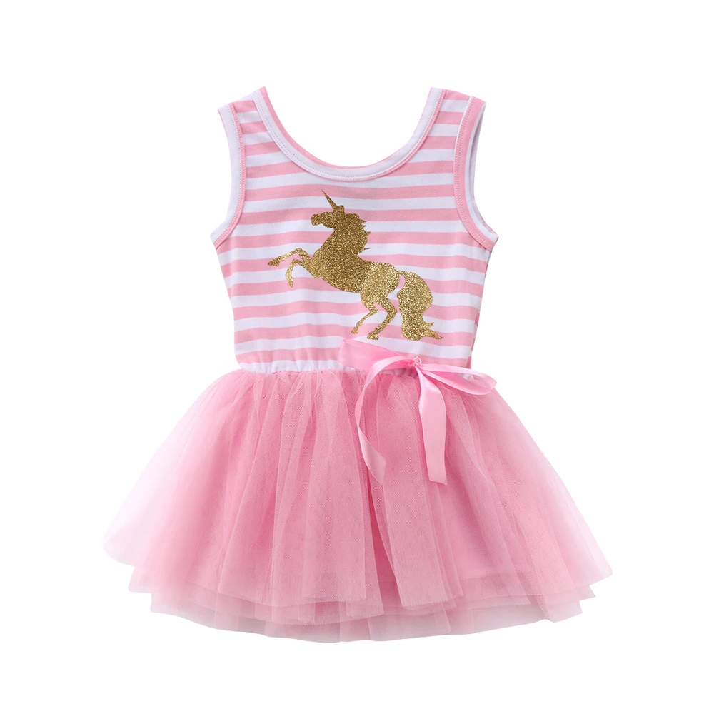 

Children Baby Girls Dress 2019 Summer Sleeveless Unicorn Princess Girls Party Birthday Pink Tutu Tulle Dress