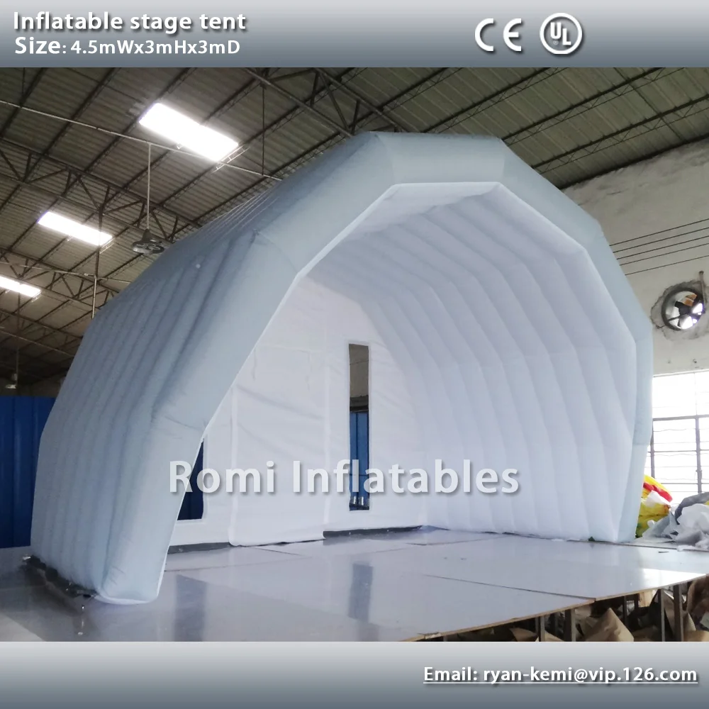 Custom 4.5mWx3mHx3mD light grey white inflatable stage tent oxford cloth tent inflatable canopy inflatable cover 2