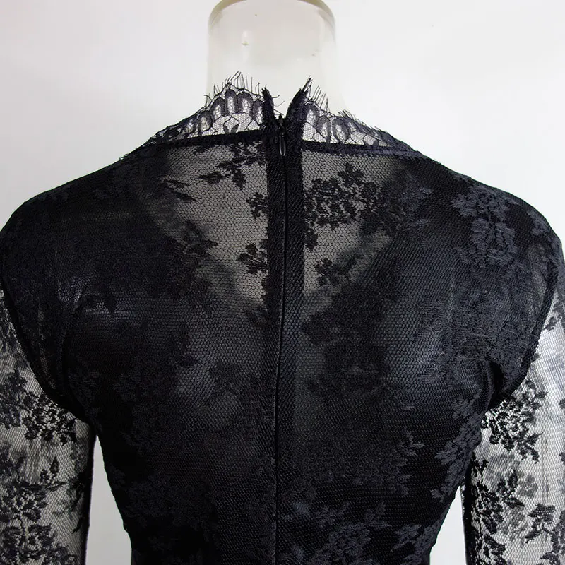 GACVGA, черные осенние платья с длинным рукавом, женское кружевное длинное платье, тонкое сексуальное элегантное шифоновое летнее праздничное платье vestidos