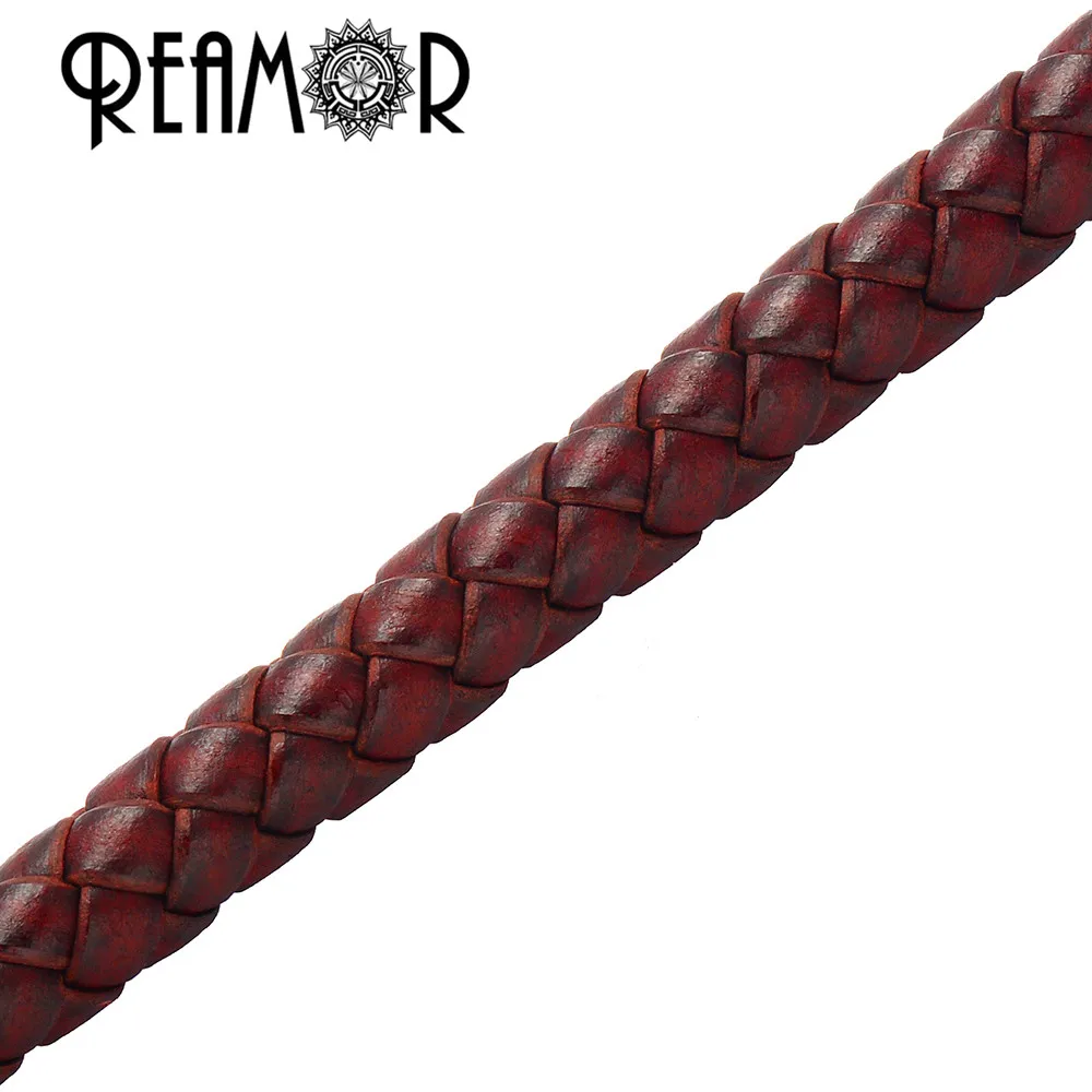 REAMOR, 8 мм, винтажный стиль, натуральная плетеная кожаная веревка, светильник, коричневый шнур для изготовления ювелирных изделий, аксессуары для ювелирных изделий - Цвет: Red