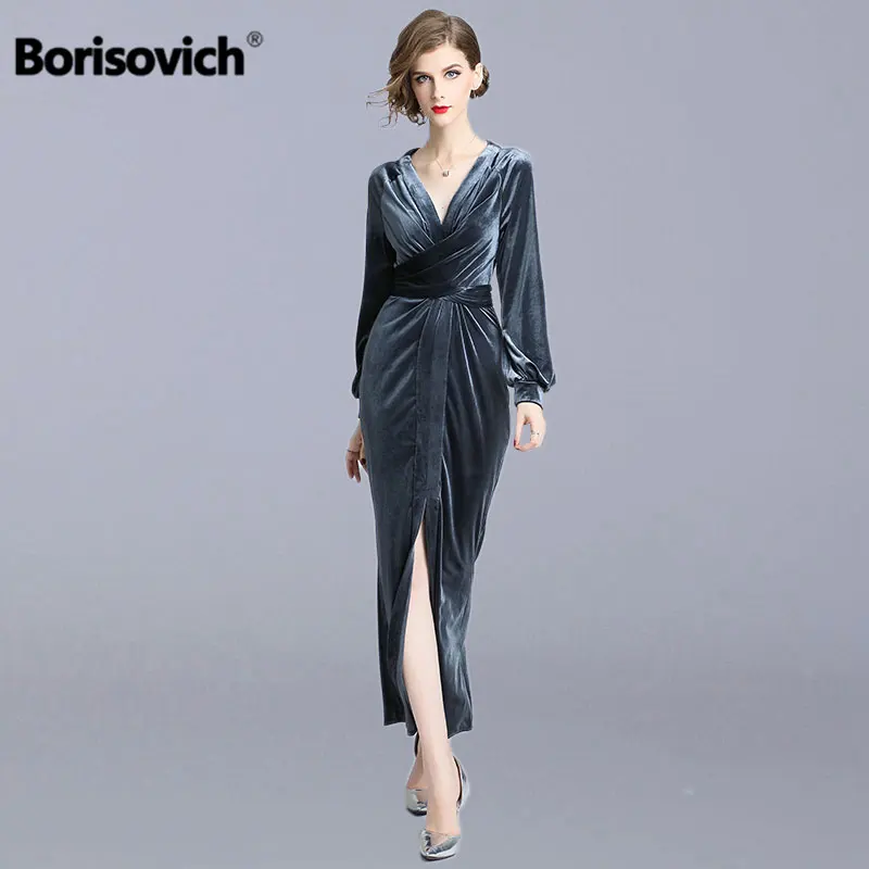 

Borisovich Ladies Evening Party Dresses New 2018 Autumn Fashion England Style V-neck Elegant Slim Women Long Pencil Dress N188