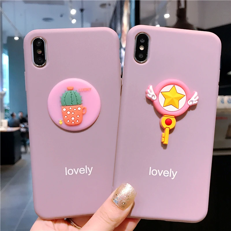 

Japan Anime Toy Pink Magic Wand Cactus Phone Case For iPhone X XR XS Max DIY 3D Soft Silicon Back Cover For iPhone 8 7 6 6s Plus