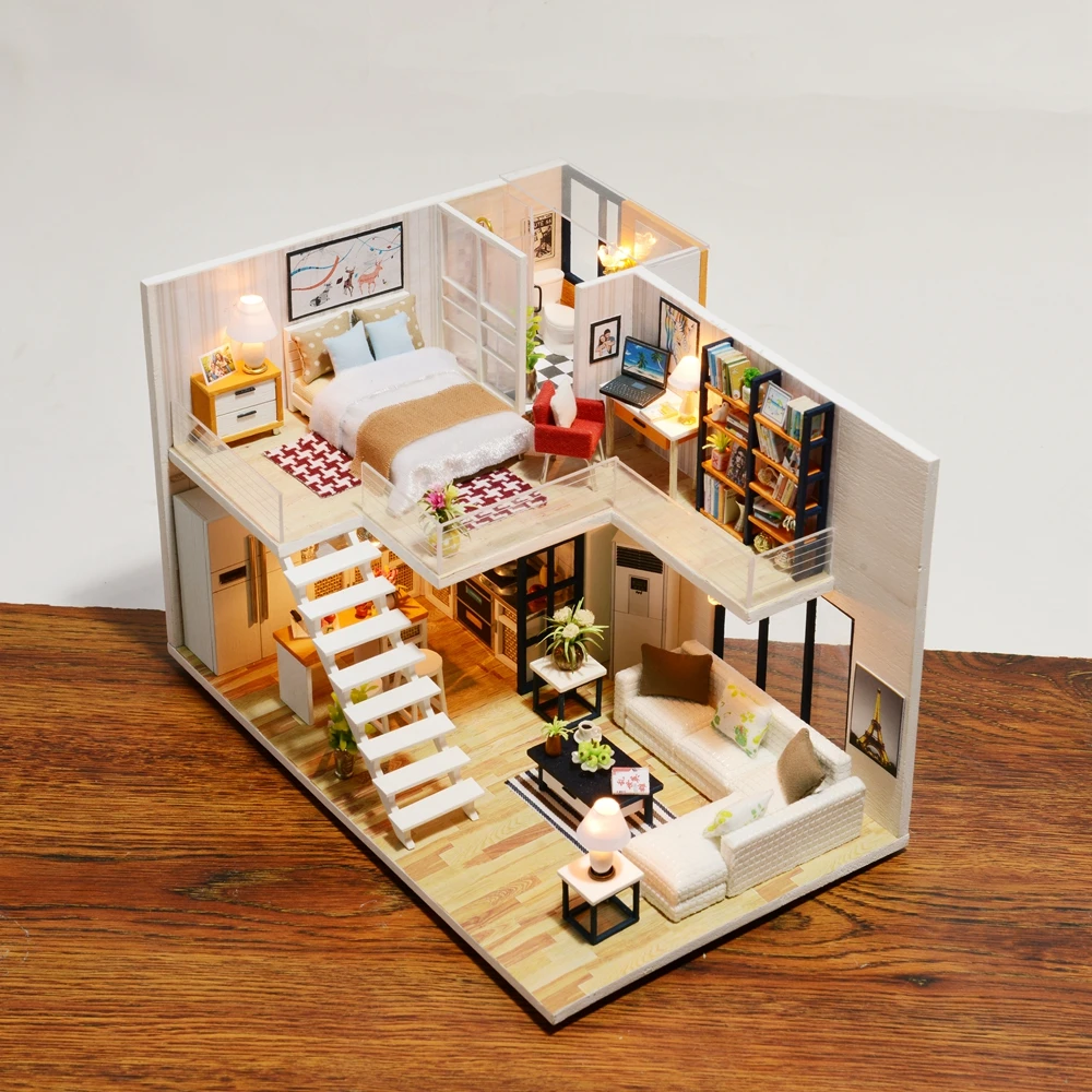 Сборный Diy Кукольный дом, игрушка, деревянный миниатюрный кукольный домик, миниатюрные кукольные домики, игрушки с мебели, светодиодные фонари, подарок на день рождения