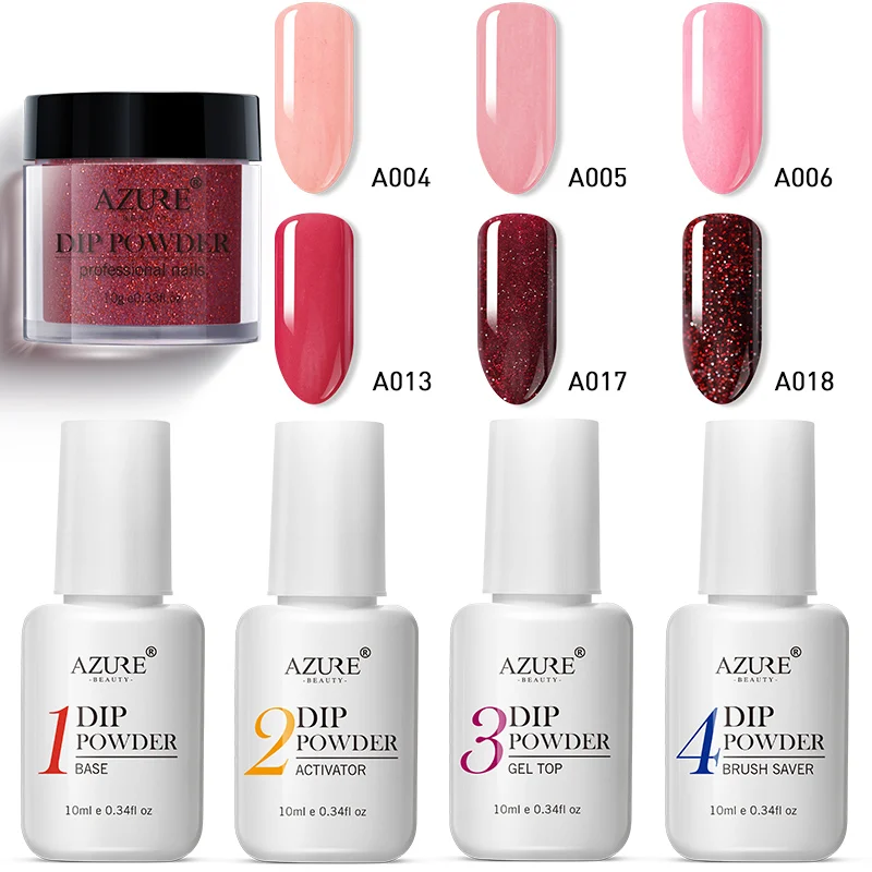 

Azure Beauty 10Pcs/Lot Red Color Glitter Dipping Powder Kits Natural Dry Glitter Dip Powder Nail Art Holo Gradient Color Powder