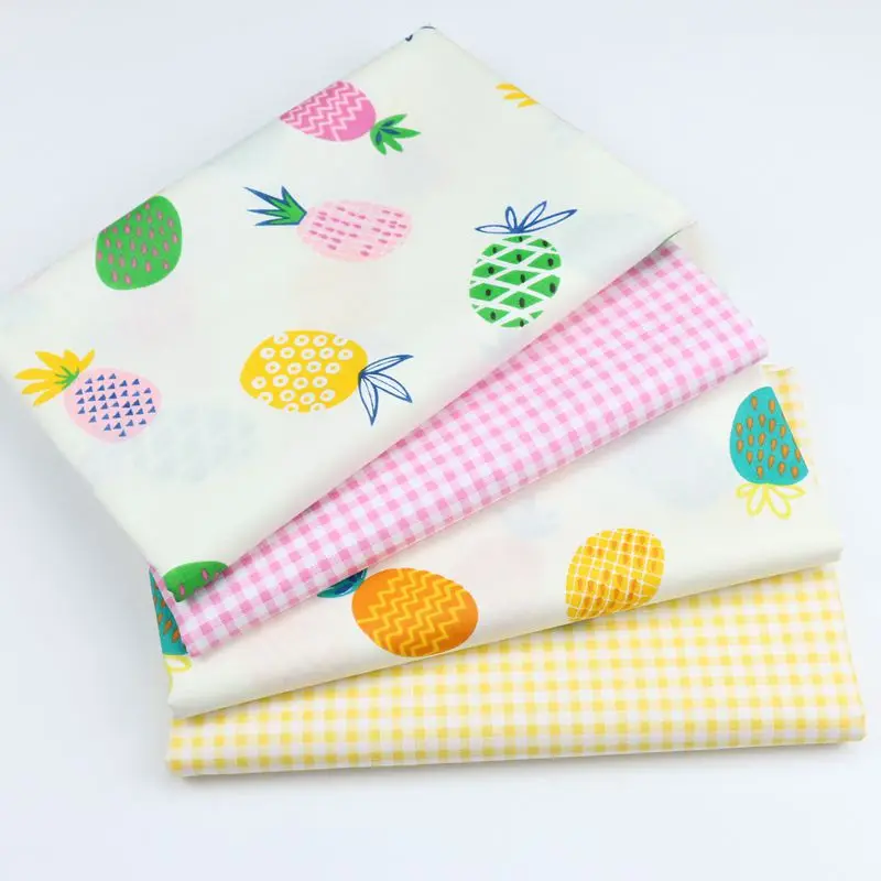 

Fruit Pineapple GridHalf Meter Cotton Fabrics for Bed Sheet Cushions Pillows Sofa Cover baby Dress Crib DIY Sewing Cloth Tissus
