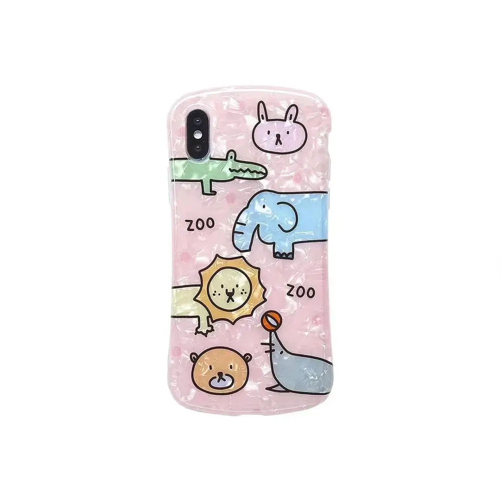 

New Cute Cartoon Zoo Style Lion Rabbit Crocodile Seal Bear Marble Shell Phone Cover Case For Iphone 6 6s 7 8 Plus X XS XR MAX